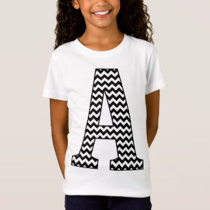 Black & White Chevron A Monogram Girl's T-Shirt
