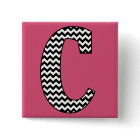 Black & White Chevron "C" Monogram Round Button