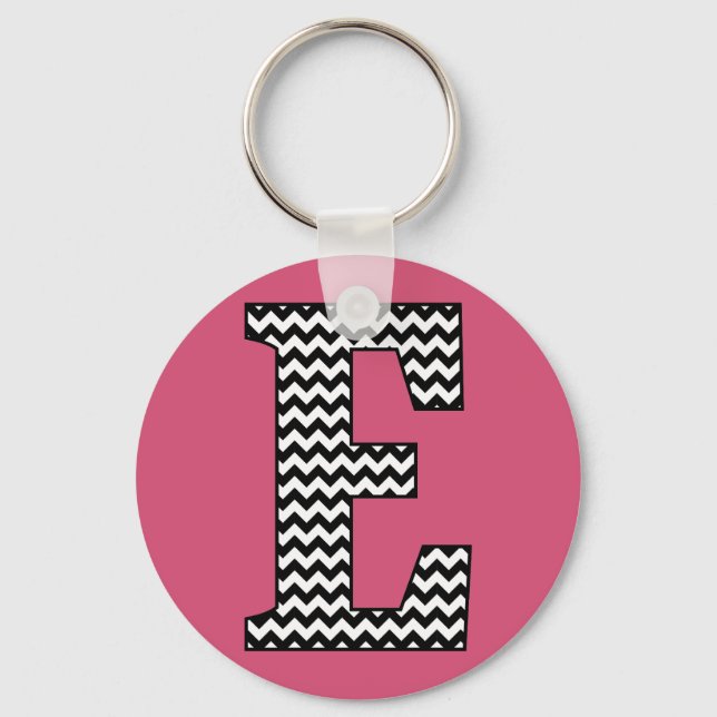 Black & White Chevron E Monogram Basic Keychain (Front)