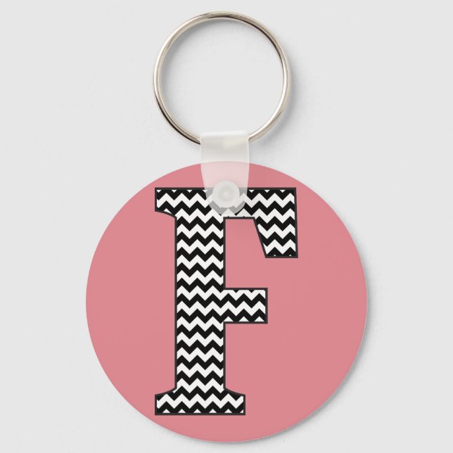 Black & White Chevron F Monogram Basic Keychain (Front)