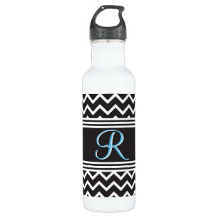 Black   White Chevron Gothic Zigzag Monogram 710 Ml Water Bottle