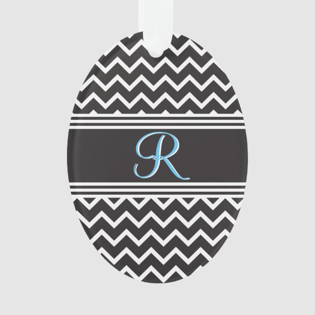 Black | White Chevron Gothic Zigzag Monogram Ornament (Front)