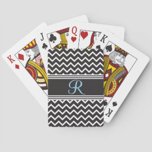 Black   White Chevron Gothic Zigzag Monogram Playing Cards