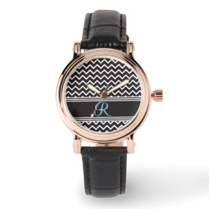 Black White Chevron Gothic Zigzag Monogram Watch