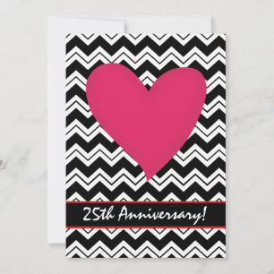 Black White Chevron Heart Anniversary Party Invite