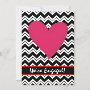 Black White Chevron Heart Engagement Party Invite