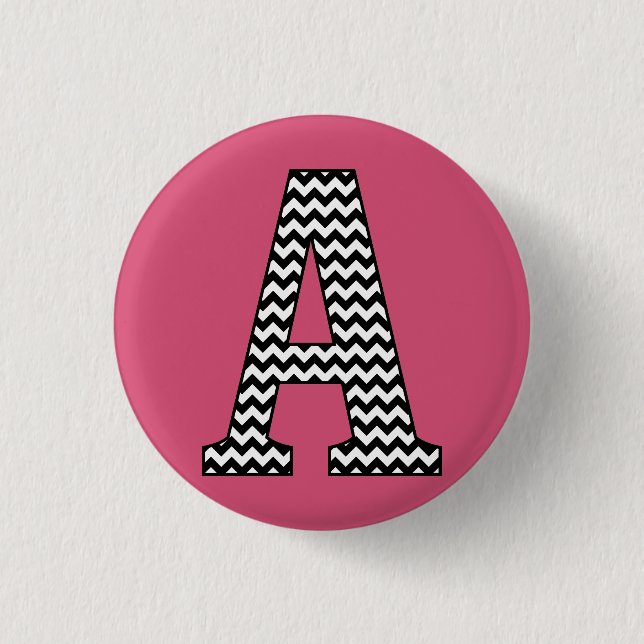 Black & White Chevron Letter A Monogram 3 Cm Round Badge (Front)