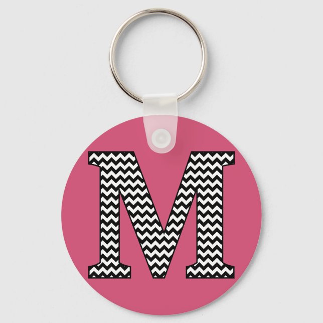 Black & White Chevron M Monogram Basic Keychain (Front)