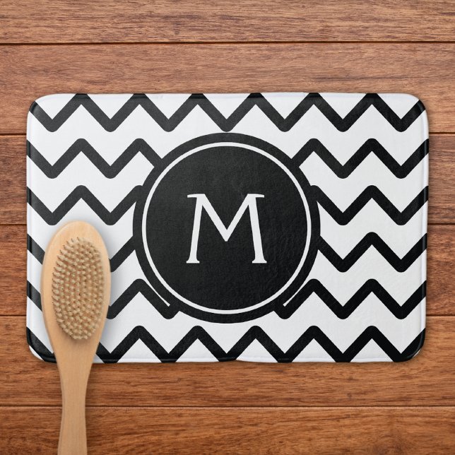 Black & White Chevron Monogram Bath Mat (Creator Uploaded)
