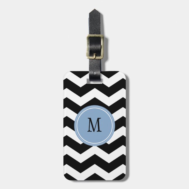 Black & White Chevron Monogram Luggage Tag (Front Vertical)