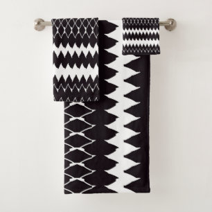 Black White Chevron Pattern Bath Towel Set