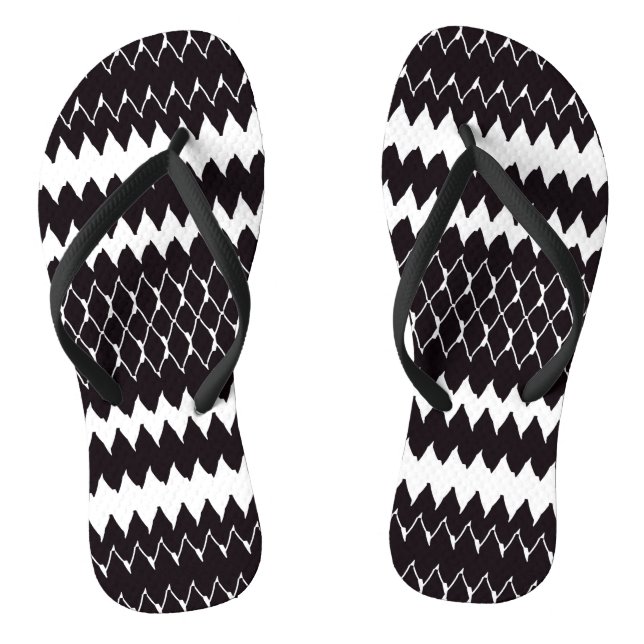 Black White Chevron Pattern Flip Flops (Footbed)