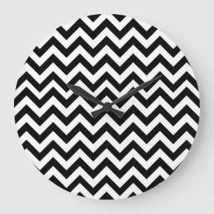 Black White Chevron Pattern Large Clock