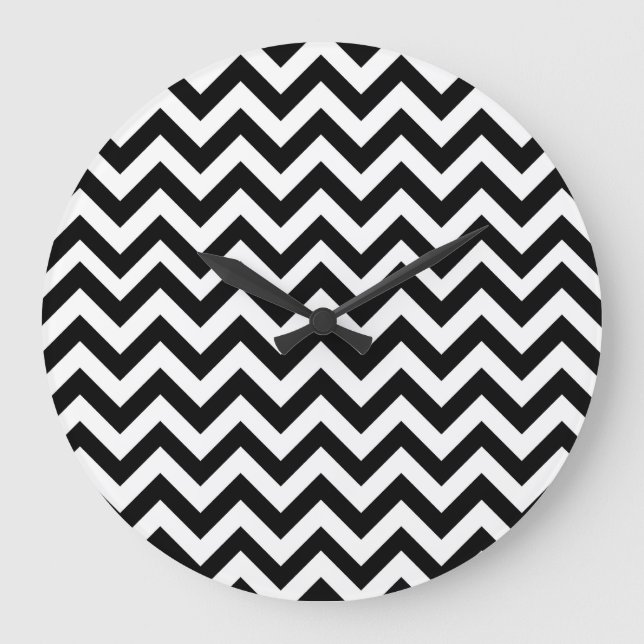 Black White Chevron Pattern Large Clock (Front)