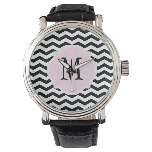 Black & White Chevron Pattern Watch (Front)