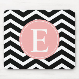 Black White Chevron Peach Monogram Mouse Mat
