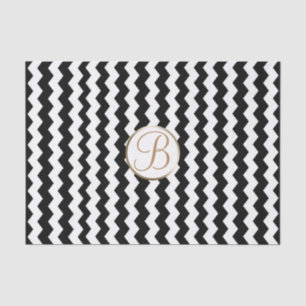 Black White Chevron Print Monogram Letter Initial Tissue Paper