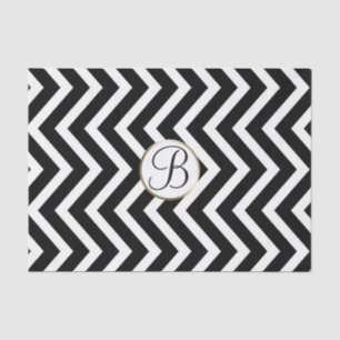 Black White Chevron Print Monogram Letter Initial Tissue Paper