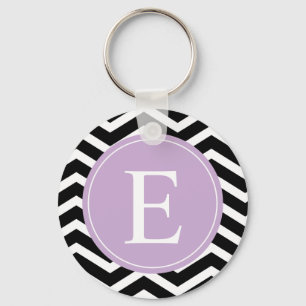 Black White Chevron Purple Monogram Key Ring