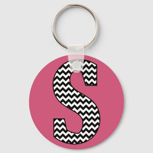 Black & White Chevron "S" Monogram Basic Keychain (Front)