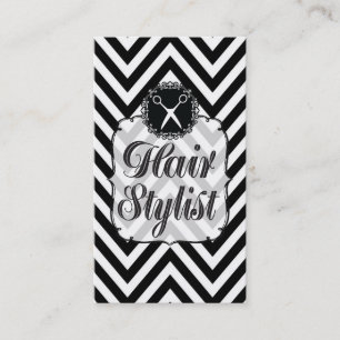 Black & White Chevron Scissors Hair Stylist Appointment Card