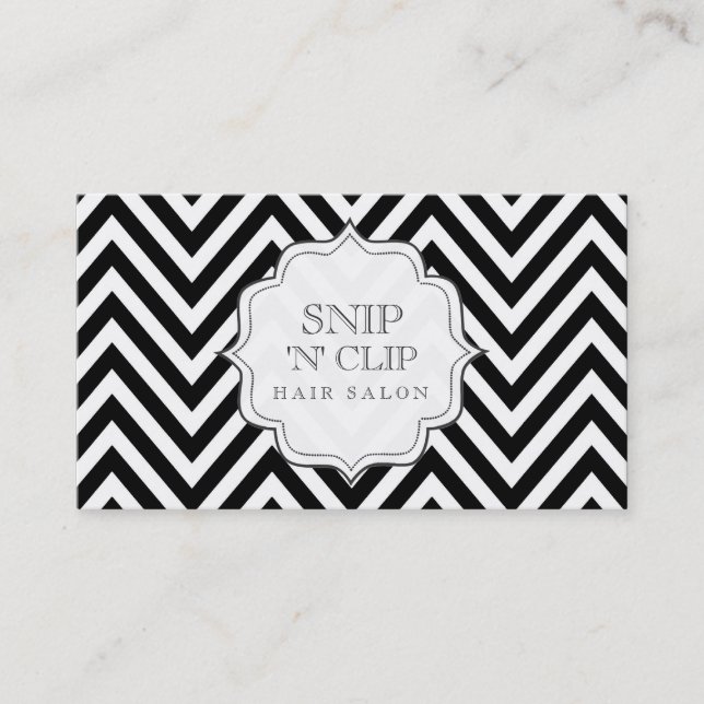 Black & White Chevron Stripes Hair Stylist Cards (Front)