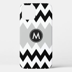 Black White Chevron Stripes Pattern iPhone 12 Pro Case