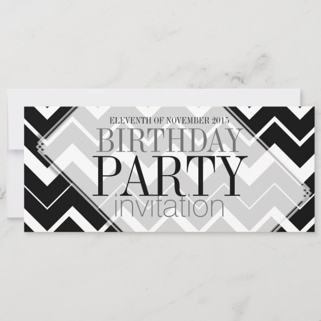 Black White Chevron Stylish Party Invitations (Front)