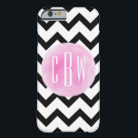 Black   White Chevron Watercolor Monogram Barely There iPhone 6 Case<br><div class="desc">A gift featuring a black and white chevron design.  Personalise with your monogram on pink watercolor inspired circle.</div>