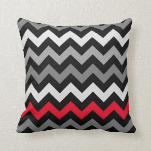 Black & White Chevron with Red Stripe Cushion