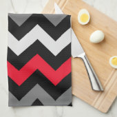 Black & White Chevron with Red Stripe Tea Towel (Quarter Fold)