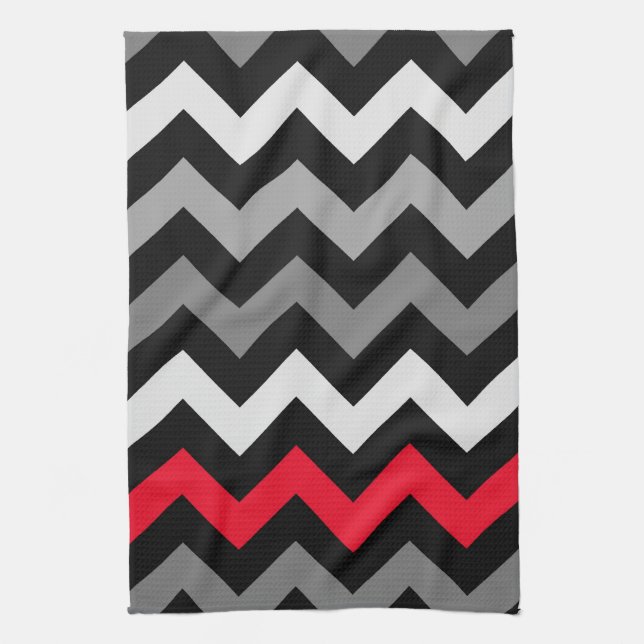 Black & White Chevron with Red Stripe Tea Towel (Vertical)