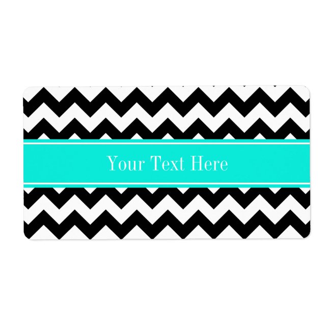 Black White Chevron Zig Zag Brt Aqua Name Monogram (Front)