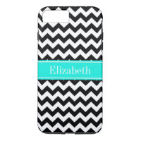 Black White Chevron Zig Zag Brt Aqua Name Monogram