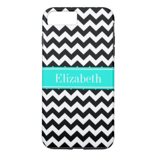 Black White Chevron Zig Zag Brt Aqua Name Monogram iPhone 8 Plus/7 Plus Case
