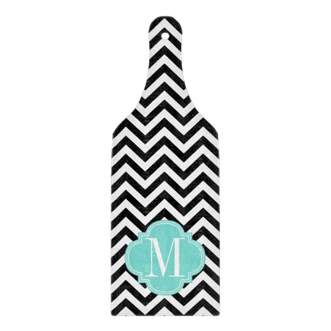 Black & White Chevron Zigzag Personalised Monogram Cutting Board (Front)