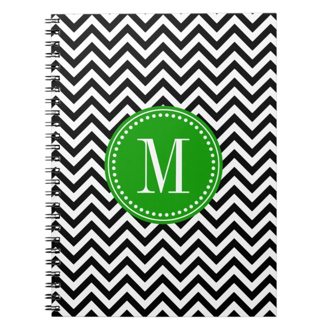 Black & White Chevron Zigzag Personalised Monogram Notebook (Front)