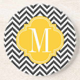 Black & White Chic Aztec Chevron Monogrammed Coaster