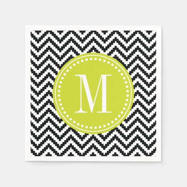 Black & White Chic Aztec Chevron Monogrammed Napkin (Front)
