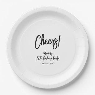 Black & White Chic Cheers 80th Birthday Party Paper Plate