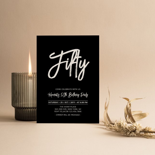 Black & White | Chic Fifty 50th Birthday Party Invitation (Creator Uploaded)