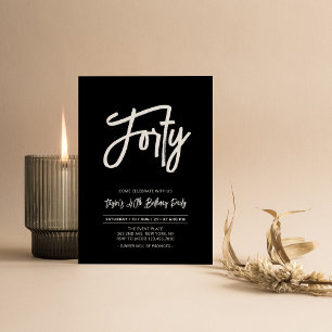 Black & White   Chic Forty 40th Birthday Party Inv Invitation