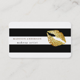 Black & White Chic Gold Lips  Makeup Artist Business Card