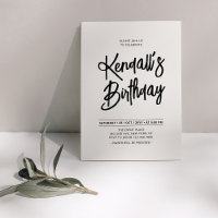 Black & White Chic Lettering Script Birthday Party