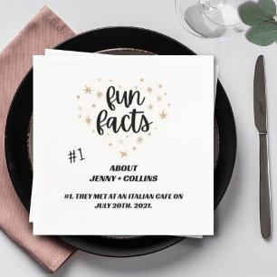 Black White Chic Modern Fun Facts Hearts Wedding Napkin