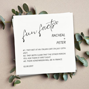 Black White Chic Modern Fun Facts Script Wedding Napkin