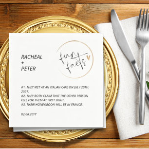Black White Chic Modern Fun Facts Script Wedding Napkin
