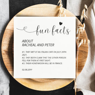 Black White Chic Modern Fun Facts Script Wedding Napkin