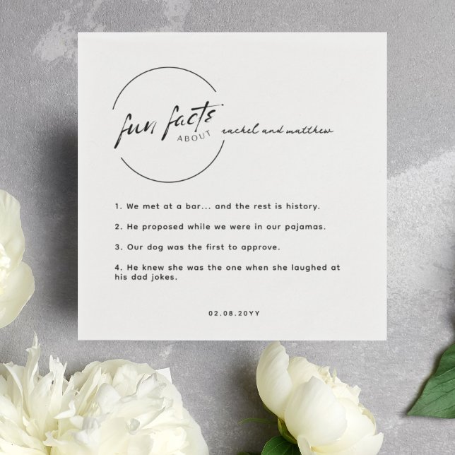 Black White Chic Modern Fun Facts Wedding Napkin (Creator Uploaded)