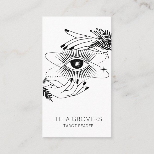 Black & White Chic Modern Mystic Tarot Reader Business Card (Front)